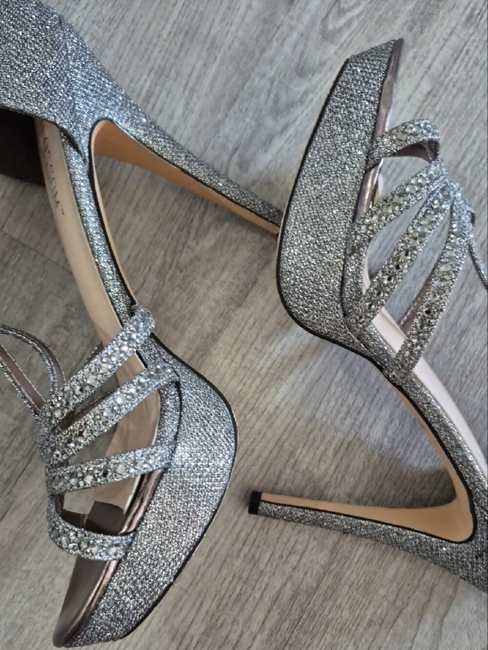 De Blossom Collection Silver Glitter Strappy Evening Heels - Picture 9 of 11